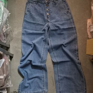 Button Fly Cropped Wide Leg Ankle Jean sz M or XL